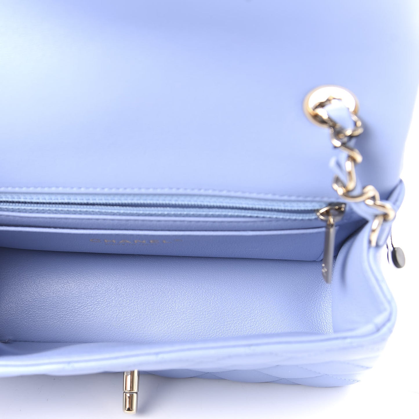 Lambskin Quilted Mini Rectangular Flap Light Blue