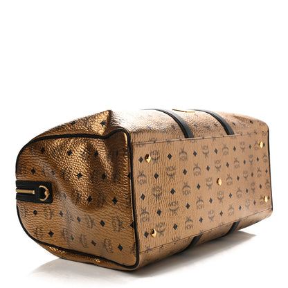MCM Metallic Visetos Traveler Weekender Duffle Bag Gold 3 of 8