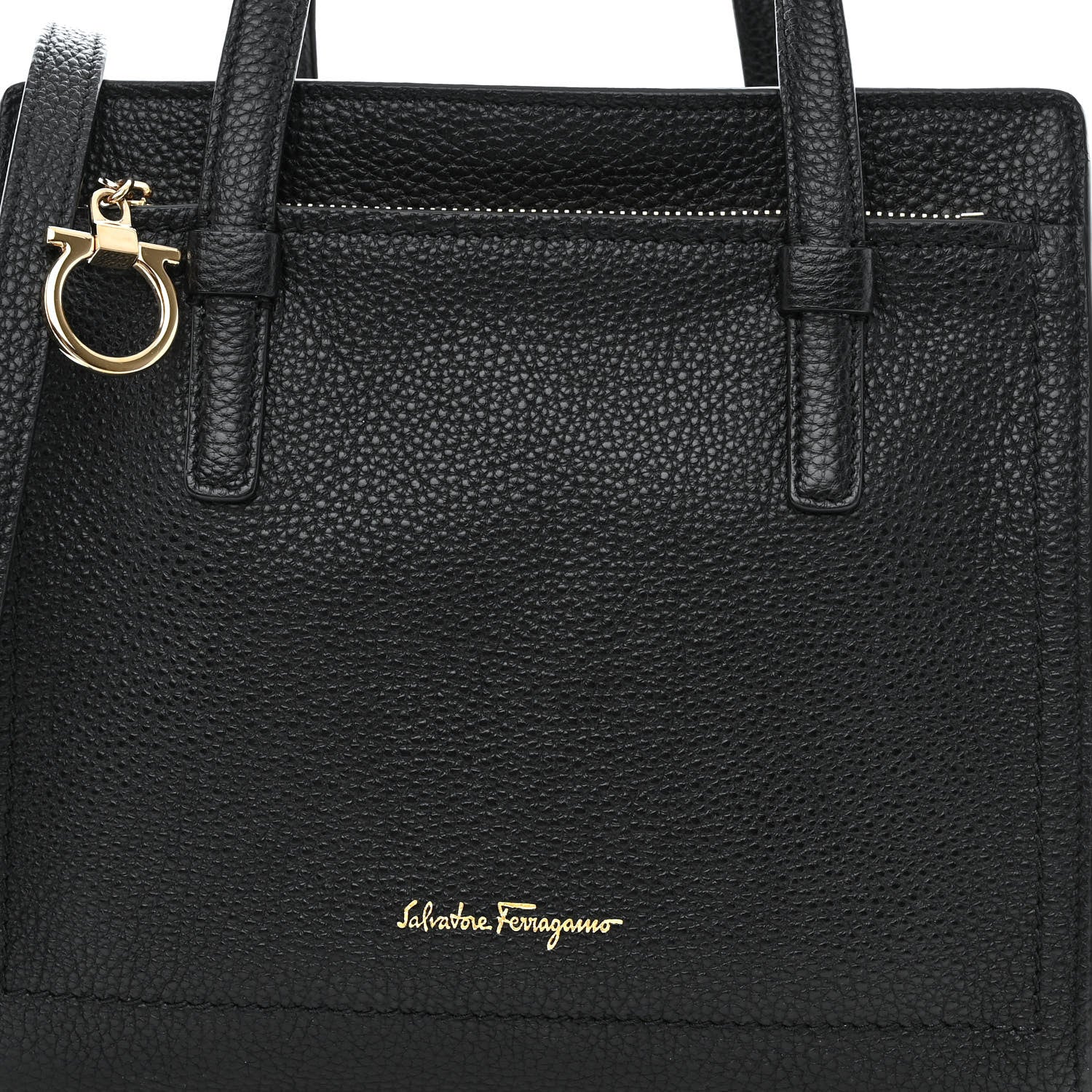Salvatore Ferragamo Hammered Calfskin Double Handle Small Amy Tote Black 8 of 10