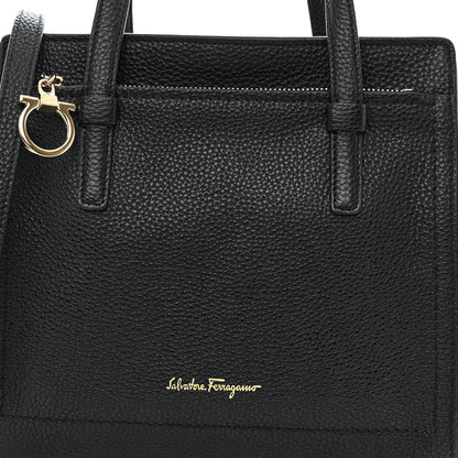 Salvatore Ferragamo Hammered Calfskin Double Handle Small Amy Tote Black 8 of 10
