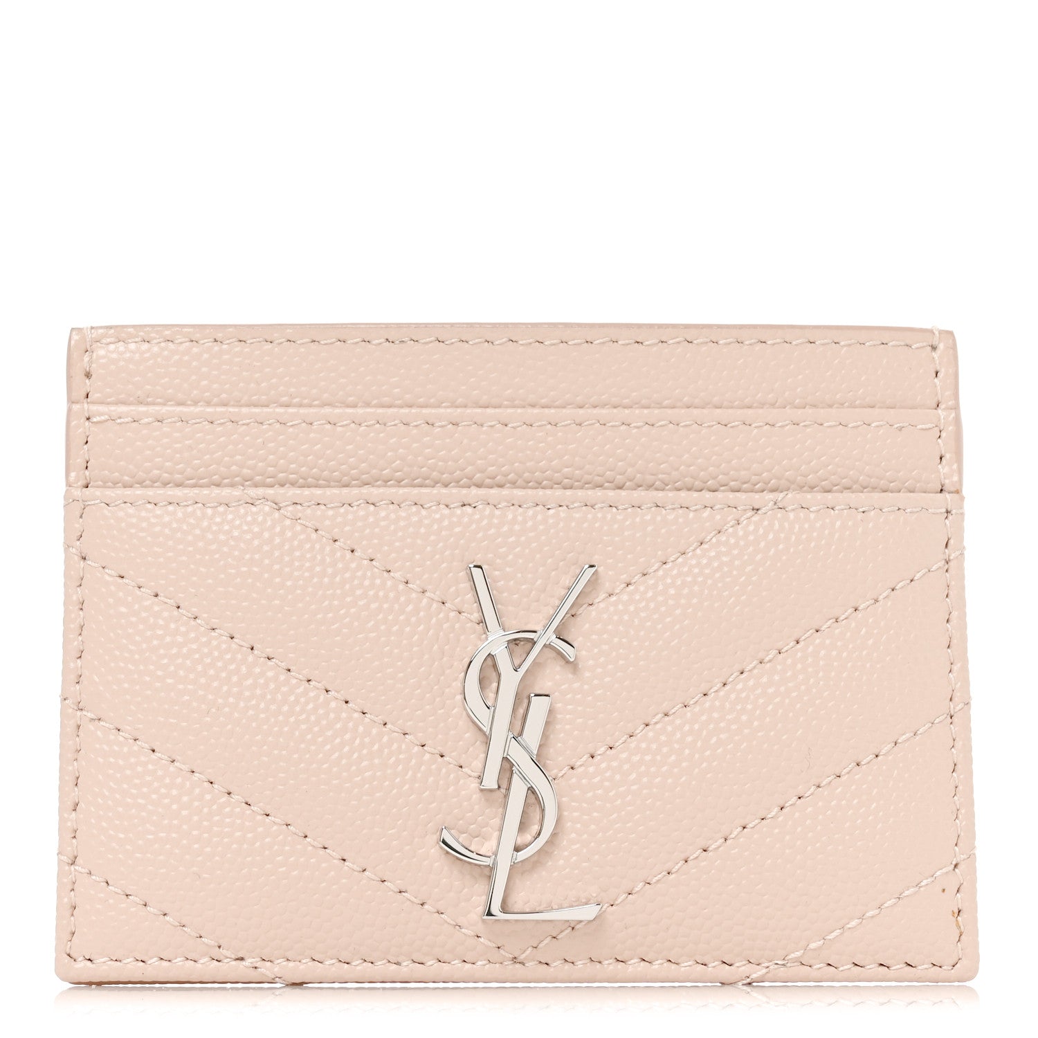 Saint Laurent Grain De Poudre Matelasse Chevron Monogram Credit Card Case Marble Pink 1 of 6