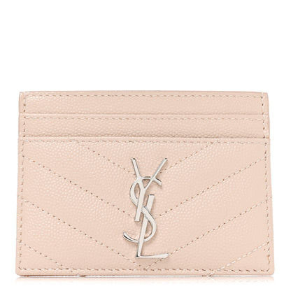 Saint Laurent Grain De Poudre Matelasse Chevron Monogram Credit Card Case Marble Pink 1 of 6
