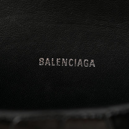 Balenciaga Shiny Calfskin Monochrome Crocodile Embossed Hourglass Top Handle Bag XS Black 6 of 11