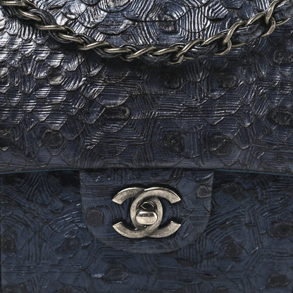 Chanel Metallic Snakeskin Medium Double Flap Blue 7 of 10