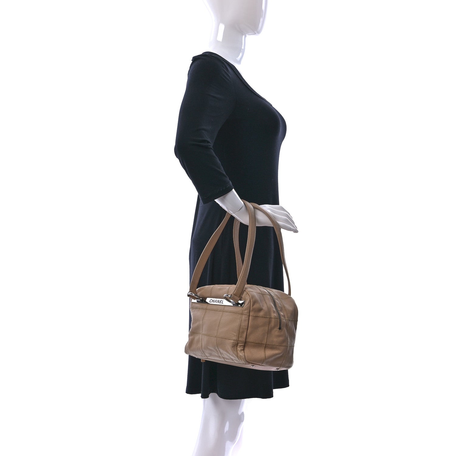 Chanel Caviar Square Stitched Bowler Beige 3 of 12