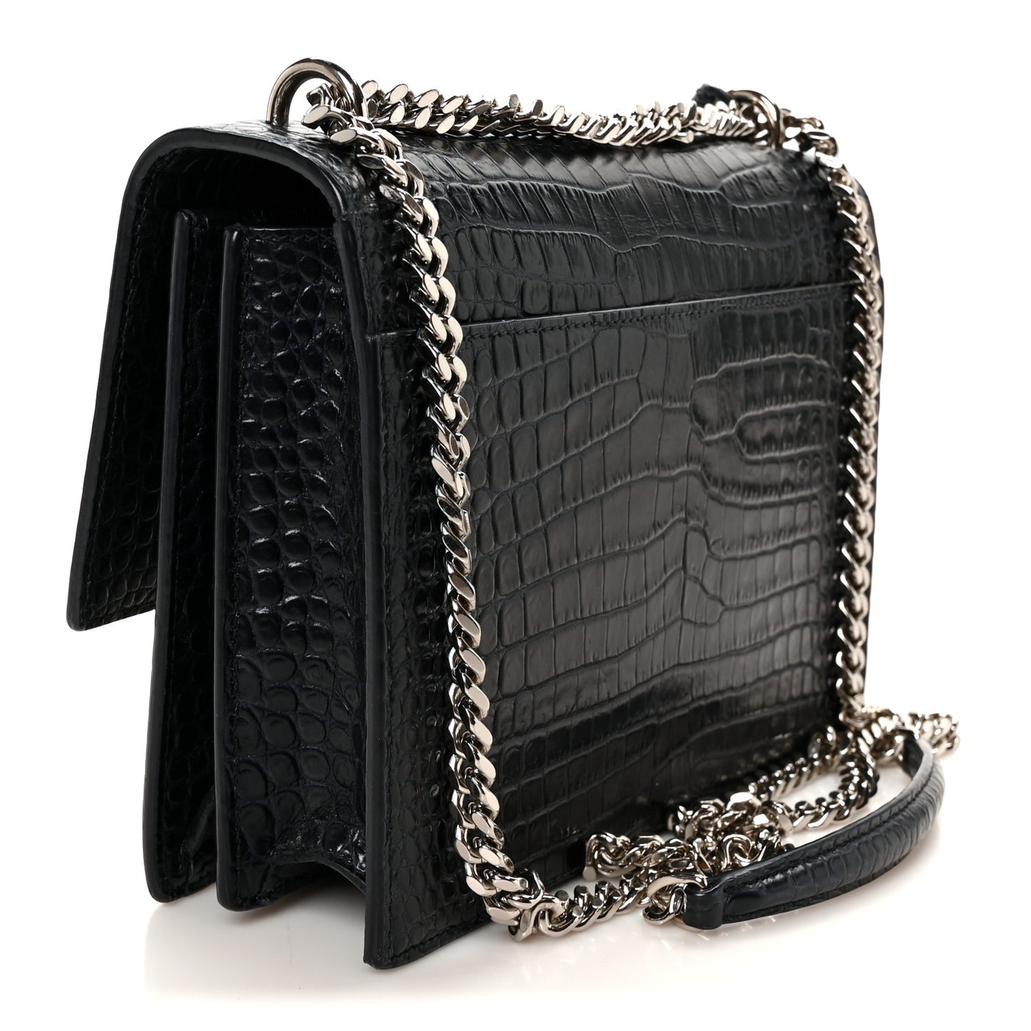 Calfskin Crocodile Embossed Medium Monogram Sunset  Deep Marine