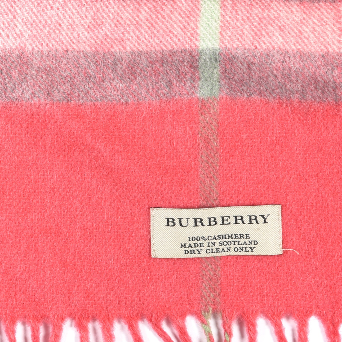 Cashmere Giant Check Fringe Scarf Pink