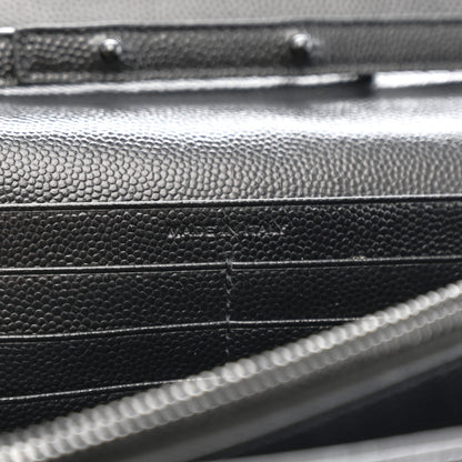 Saint Laurent Grain De Poudre Matelasse Chevron Monogram Monochrome Chain Wallet Black 8 of 13