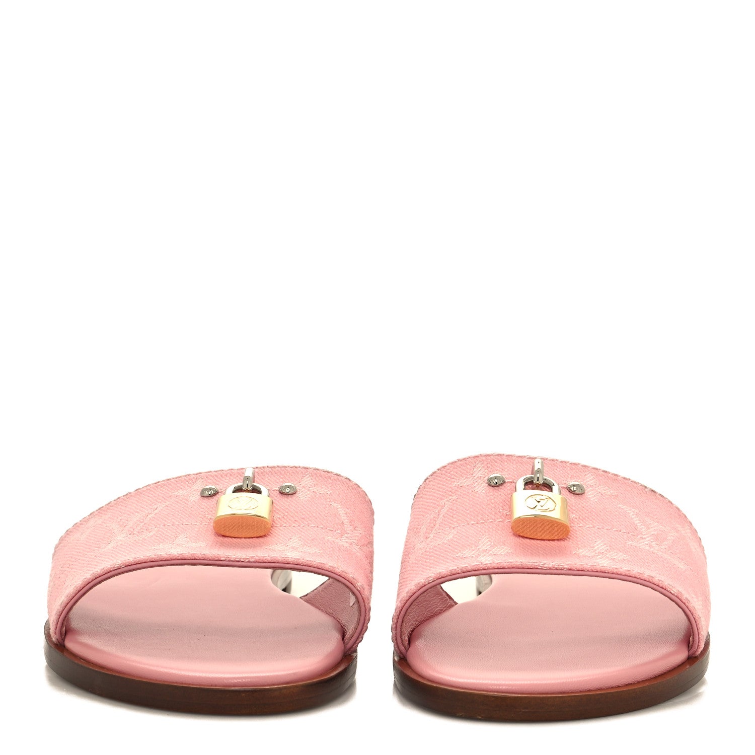 Louis Vuitton Denim Monogram Lock It Flat Mules 38 Pink 2 of 8