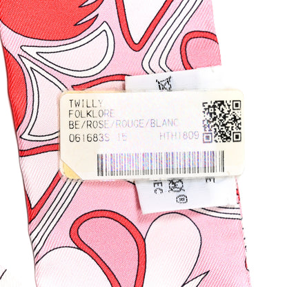 Hermes Silk Folklore Twilly Rose Rouge White 4 of 4