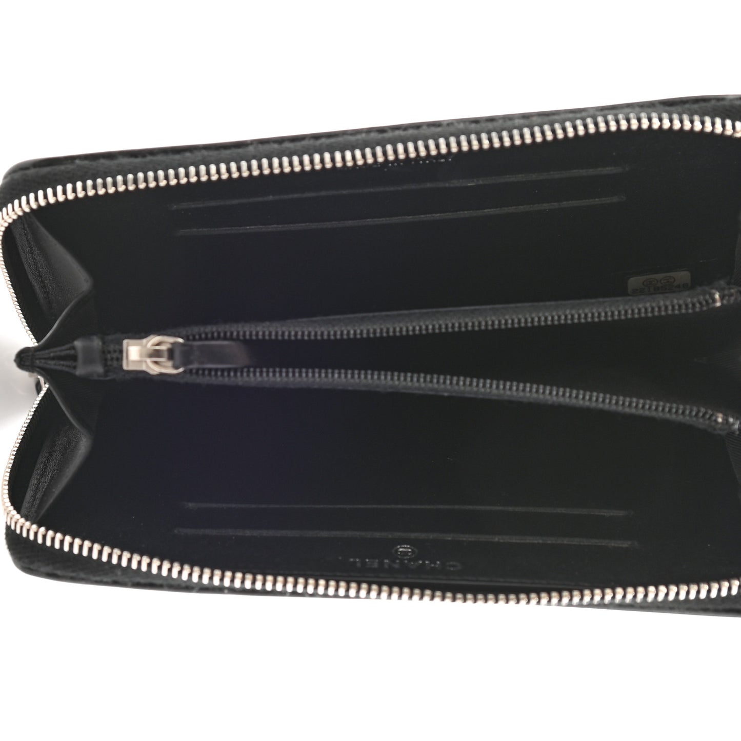 Caviar Patent Small CC Contour Zip Around Wallet Black