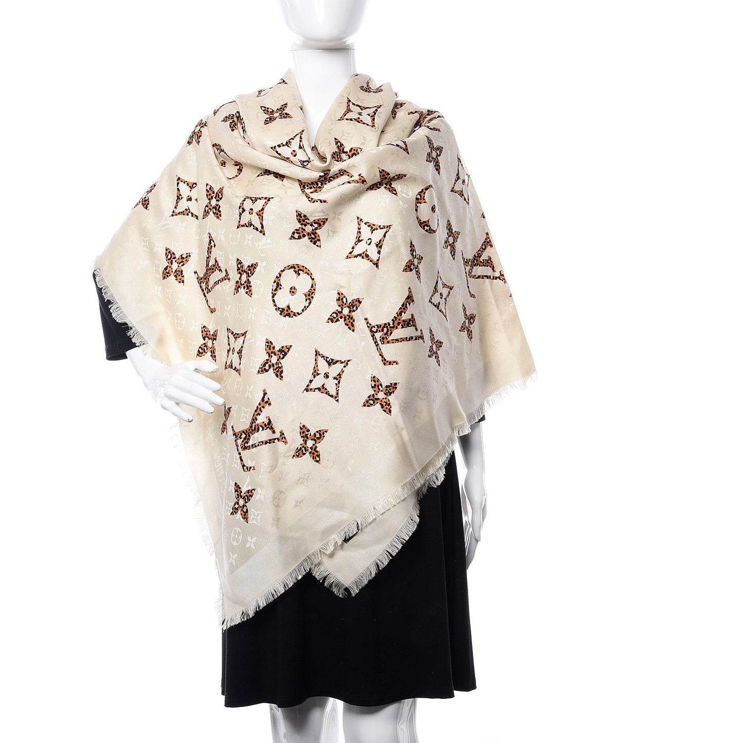 Wool Silk Monogram Giant Jungle Shawl Beige
