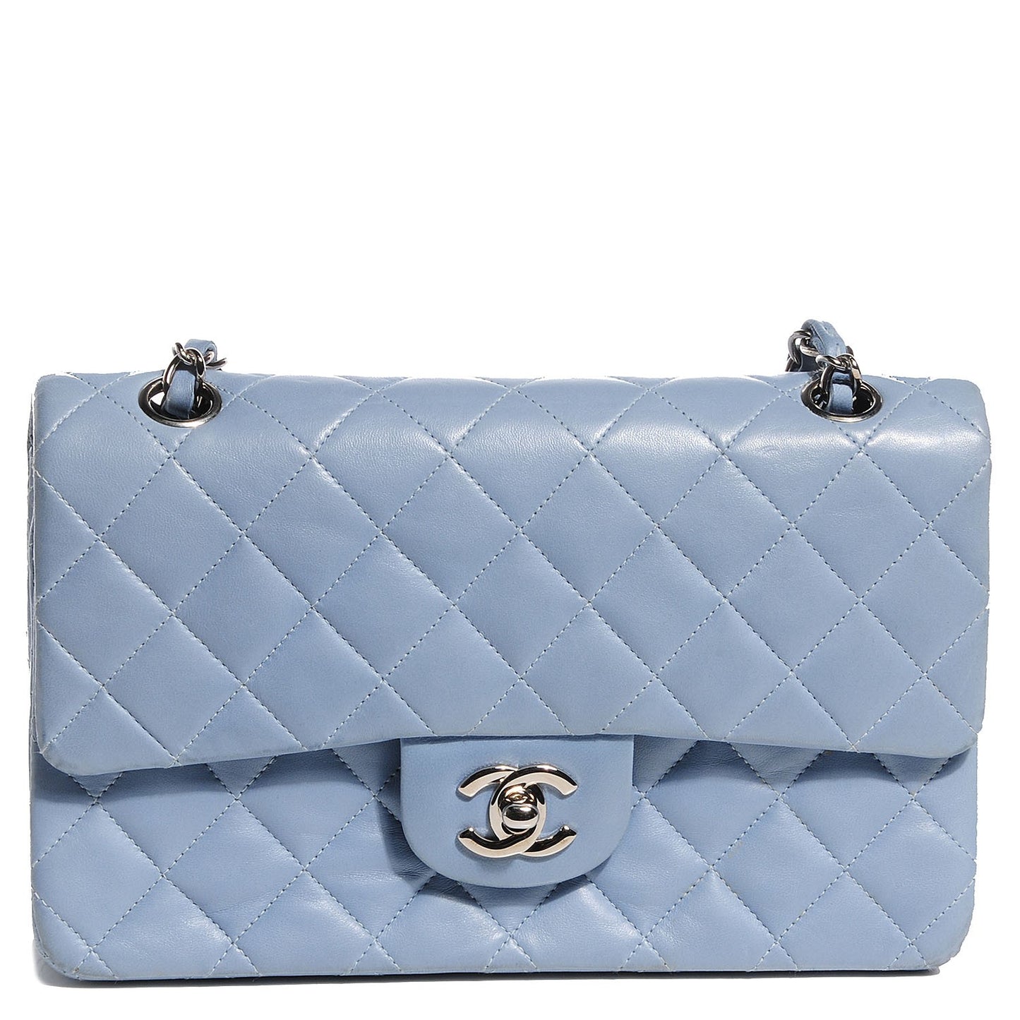 Lambskin Small Double Flap Light Blue