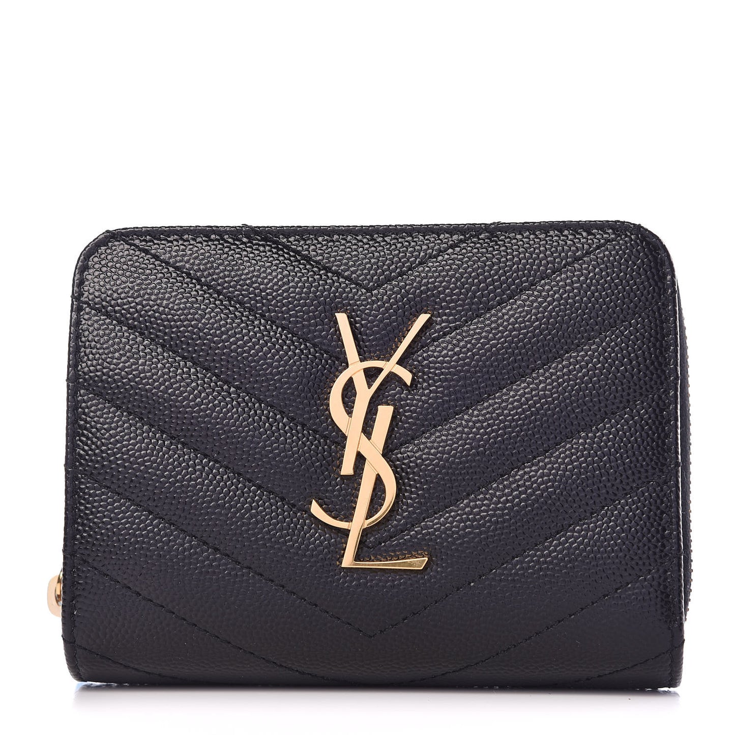 Grain De Poudre Matelasse Chevron Monogram Compact Zip Around Wallet Black