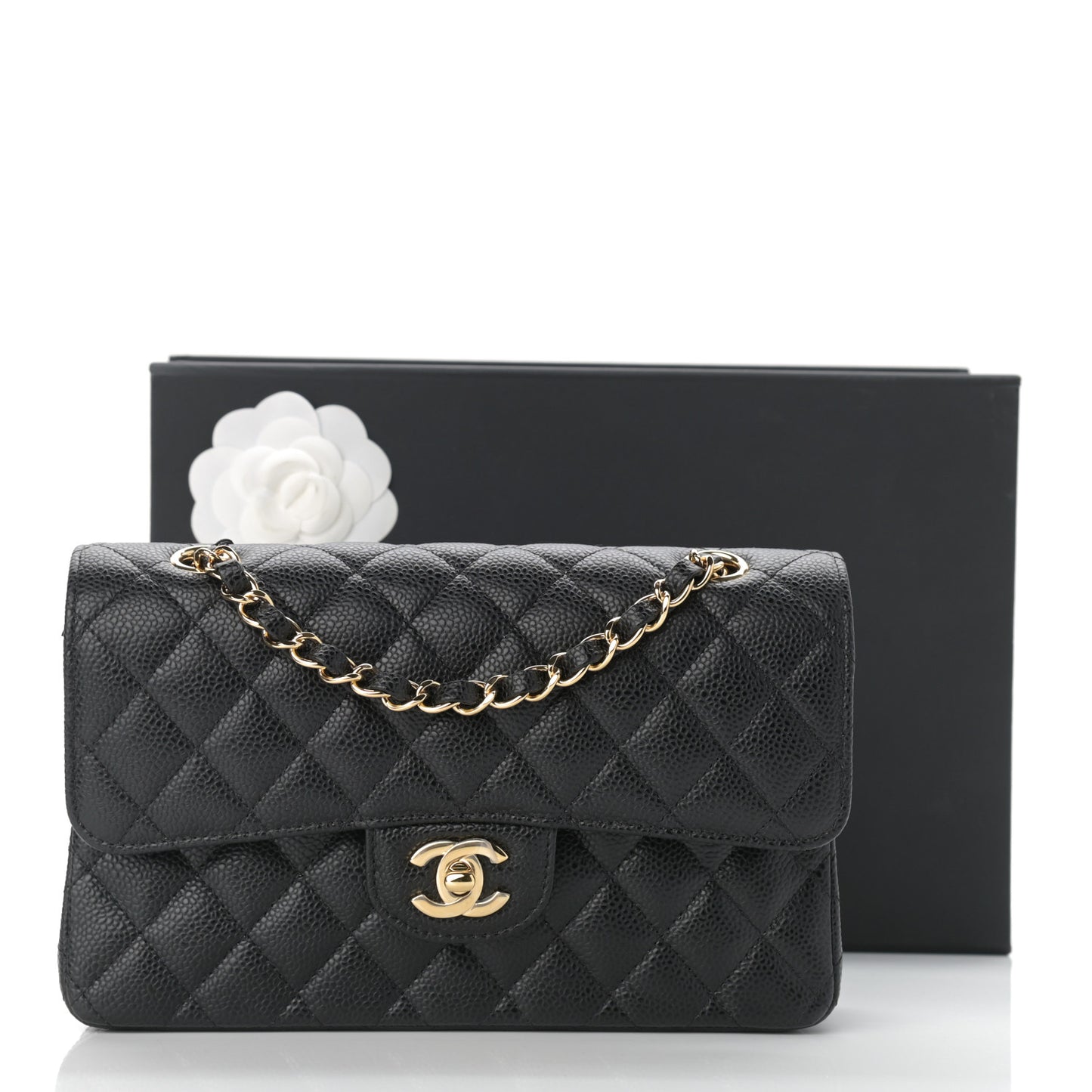 Caviar Quilted Small Double Flap Black