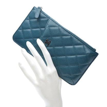 Chanel Caviar Quilted Classic Flat Wallet Pouch Dark Turquoise 2 of 10