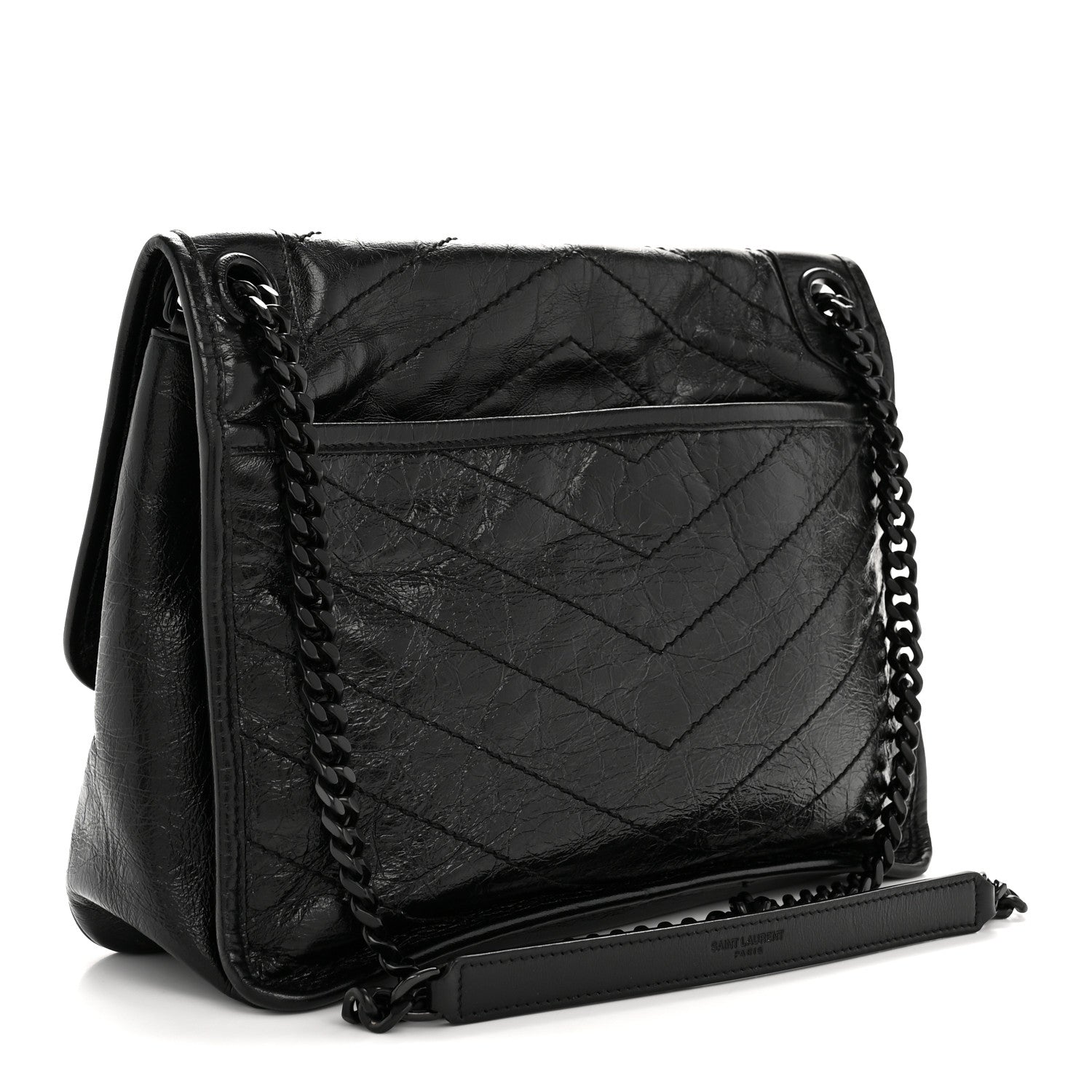 Saint Laurent Crinkled Calfskin Matelasse Monogram Medium Niki Chain Satchel Black 3 of 14
