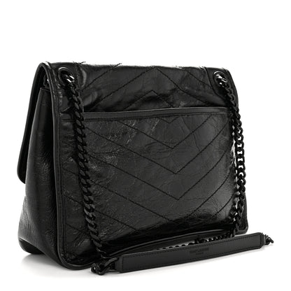 Saint Laurent Crinkled Calfskin Matelasse Monogram Medium Niki Chain Satchel Black 3 of 14