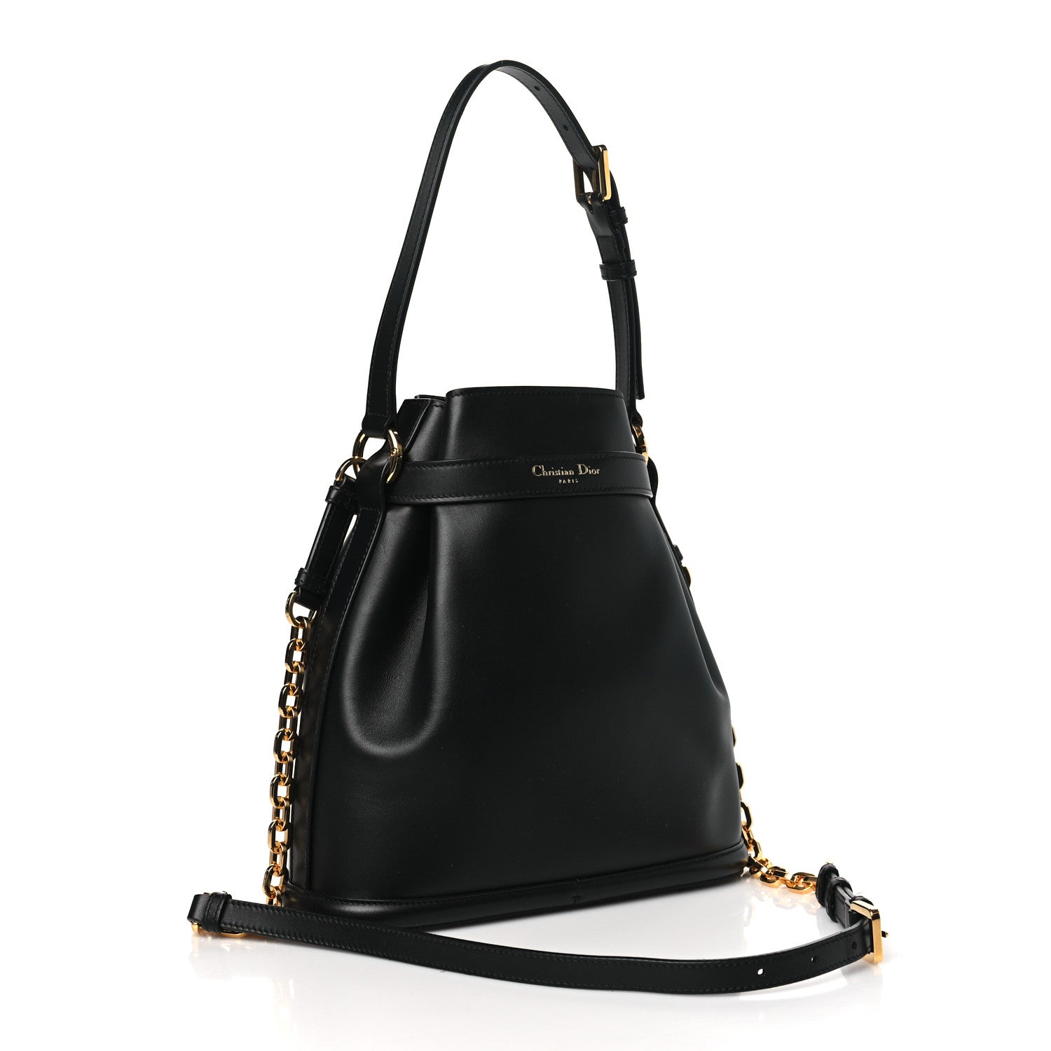 Christian Dior Calfskin CD Embossed Medium C'est Chain Bucket Bag Black 3 of 9