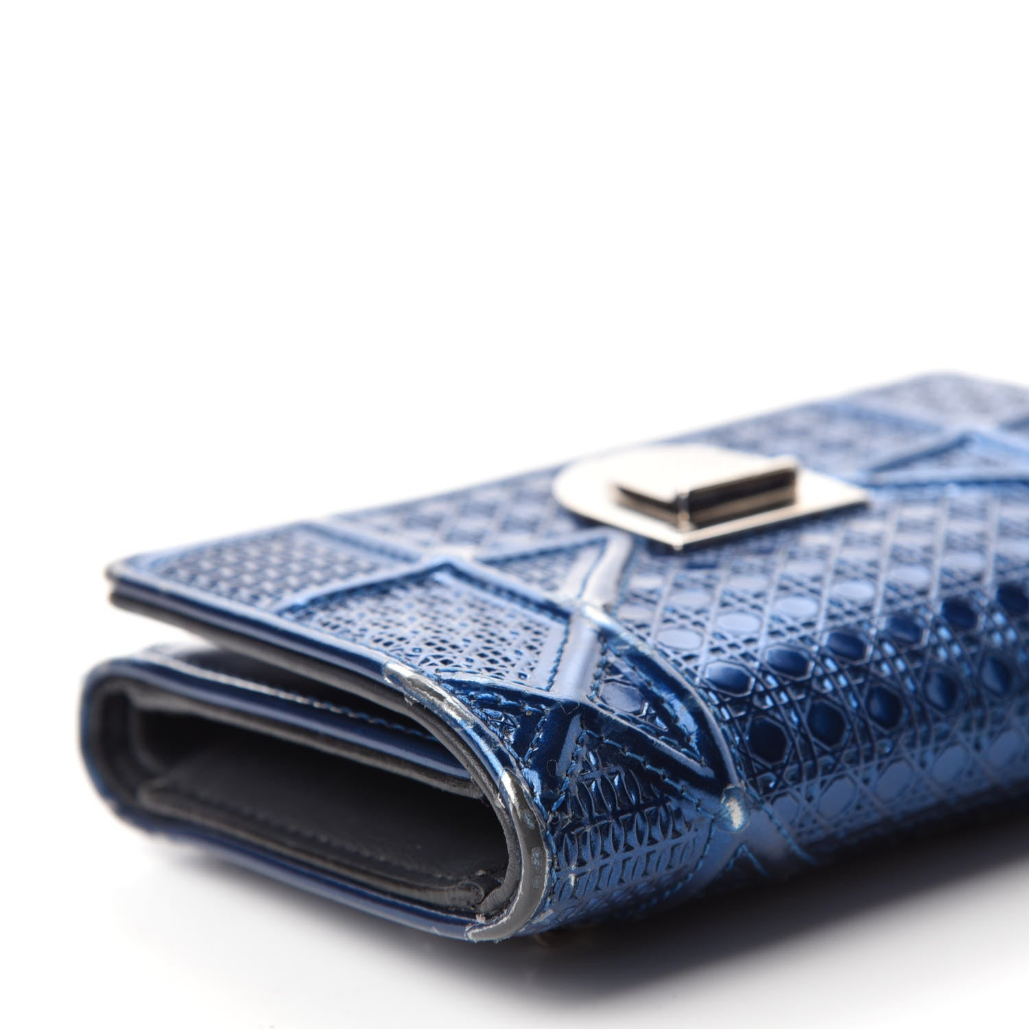 Christian Dior Metallic Patent Micro-Cannage Diorama Elancee Wallet Mirror Blue 8 of 11