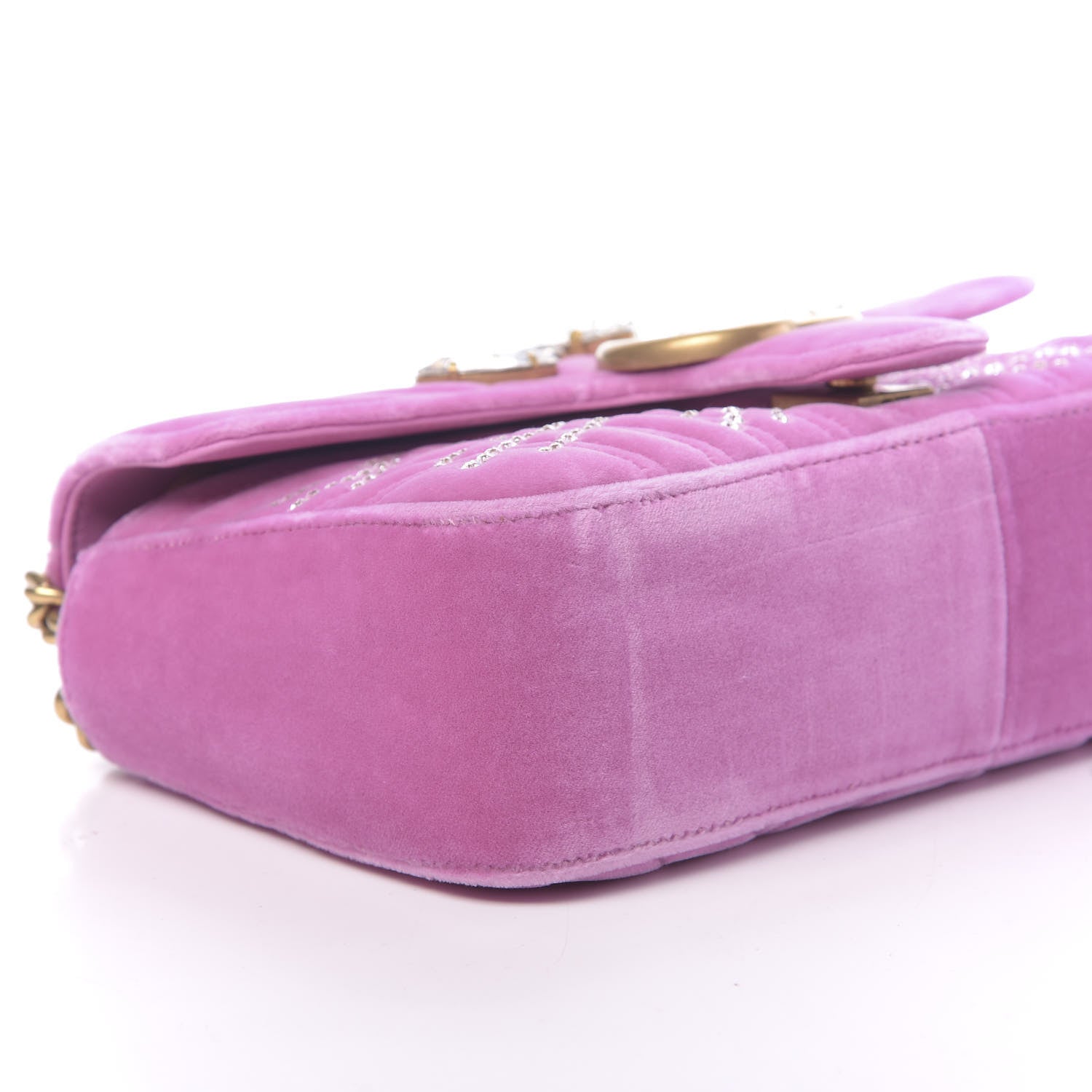 Gucci Velvet Matelasse Marquise Crystals Embroidered Small GG Marmont Shoulder Bag Malva 8 of 10