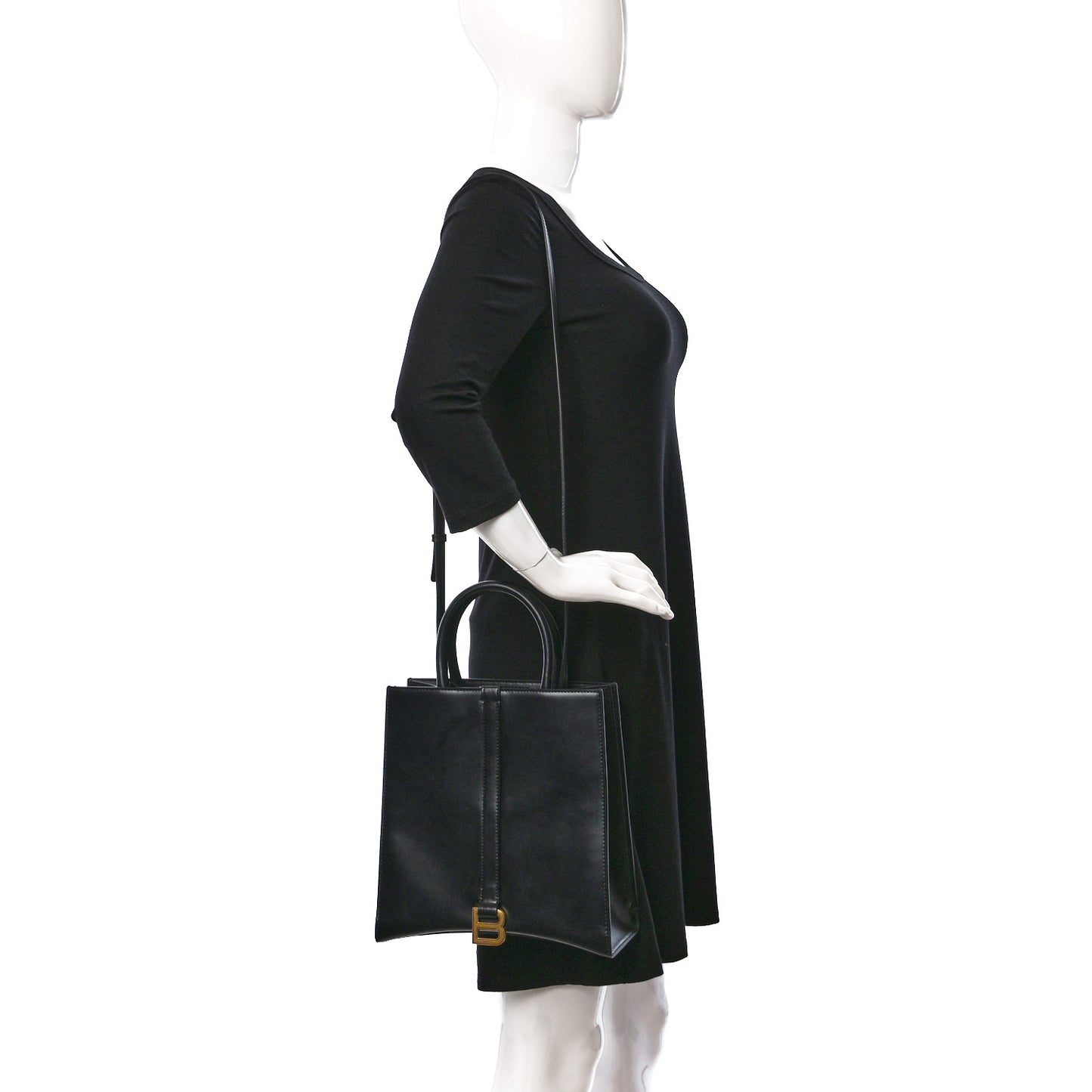 Shiny Box Calfskin Hourglass Tote Black
