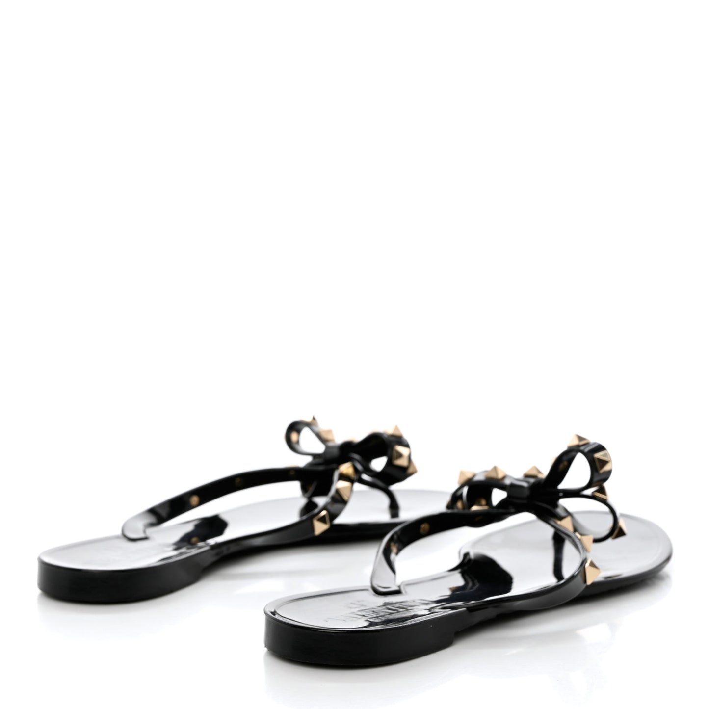 PVC Jelly Rockstud Bow Thong Sandals 38 Black