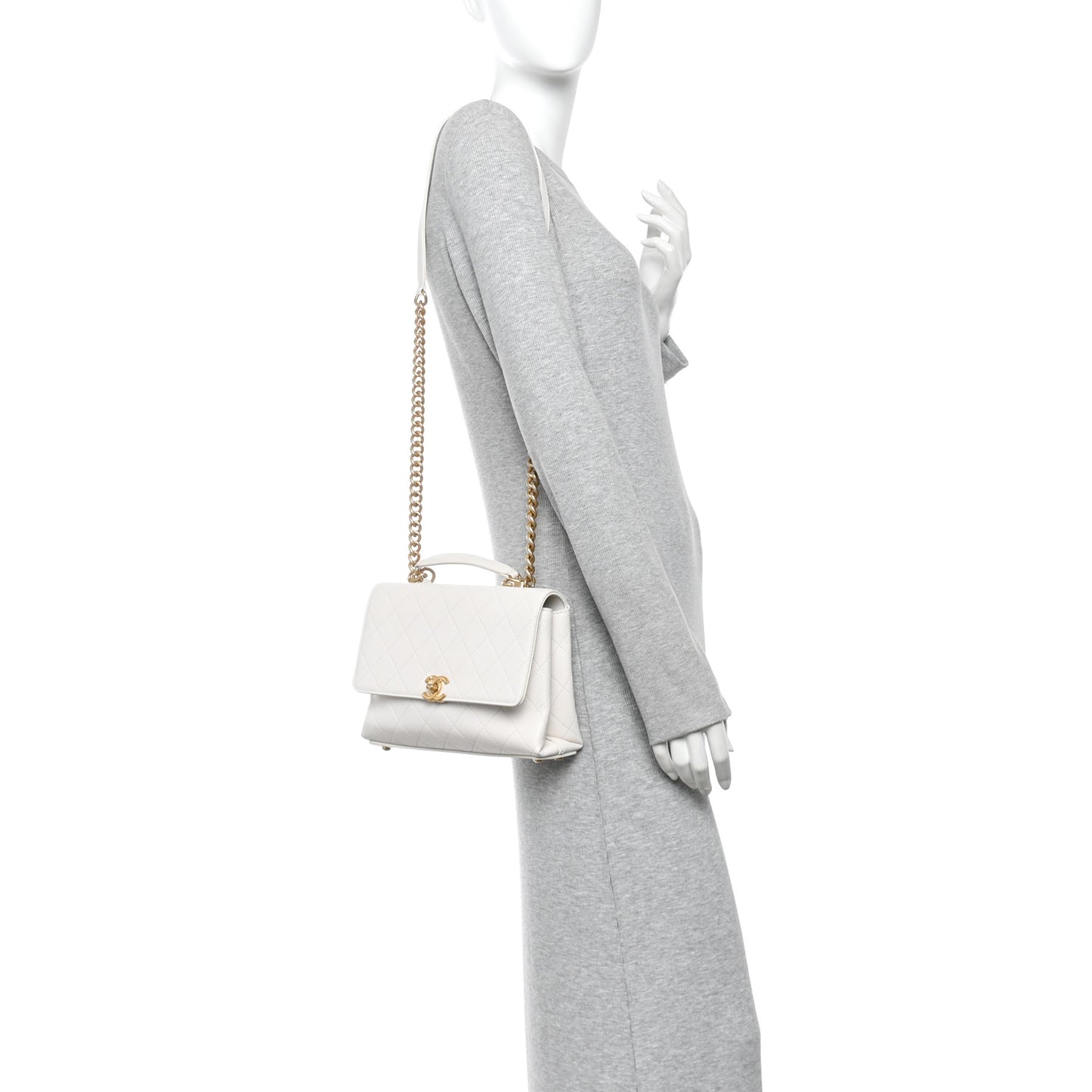 Grained Calfskin Small Stitched Flap White