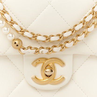 Chanel Shiny Lambskin Quilted Pearl Twist Mini Square Flap White 9 of 11