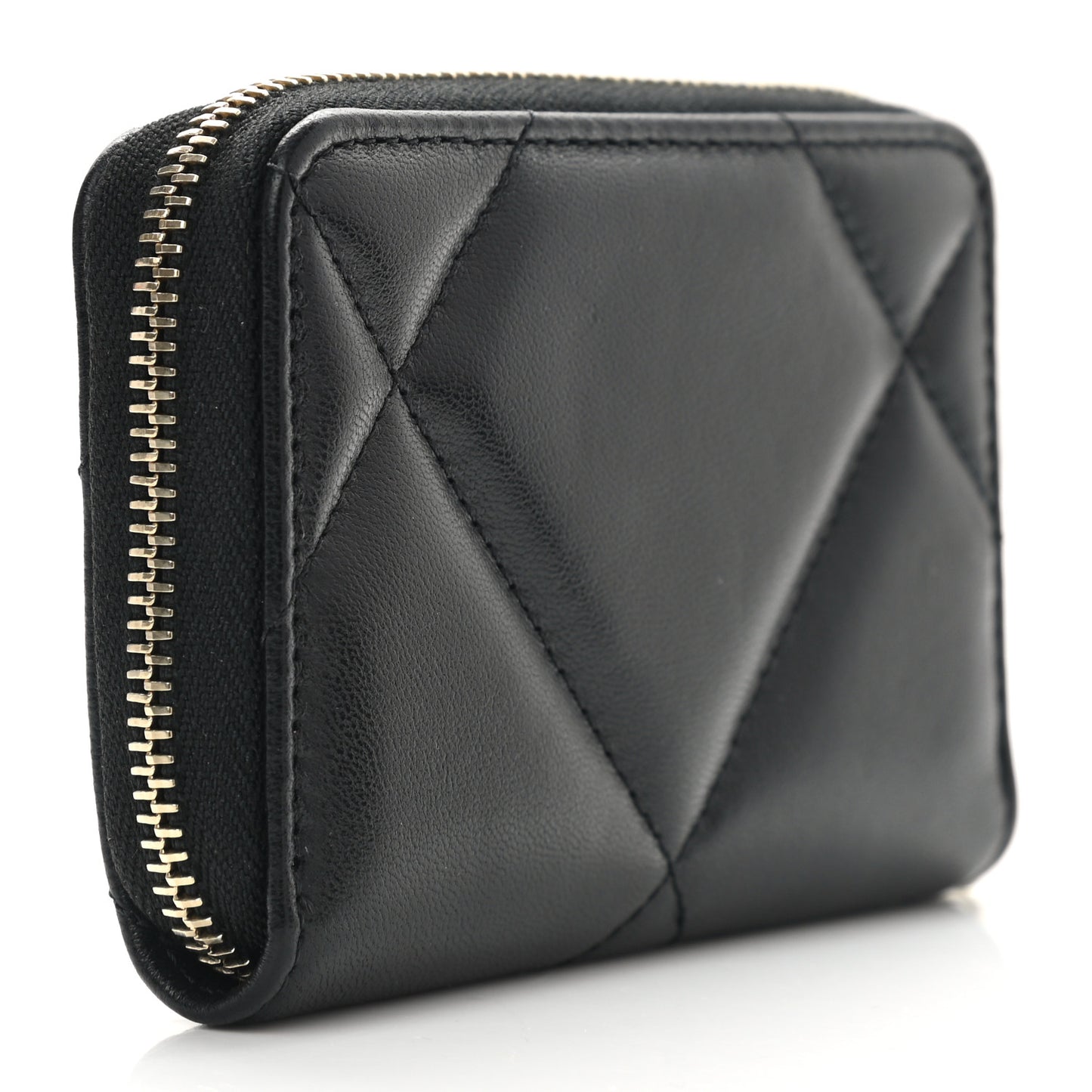 Lambskin Quilted Chanel 19 Zip Around Coin Purse Wallet Black