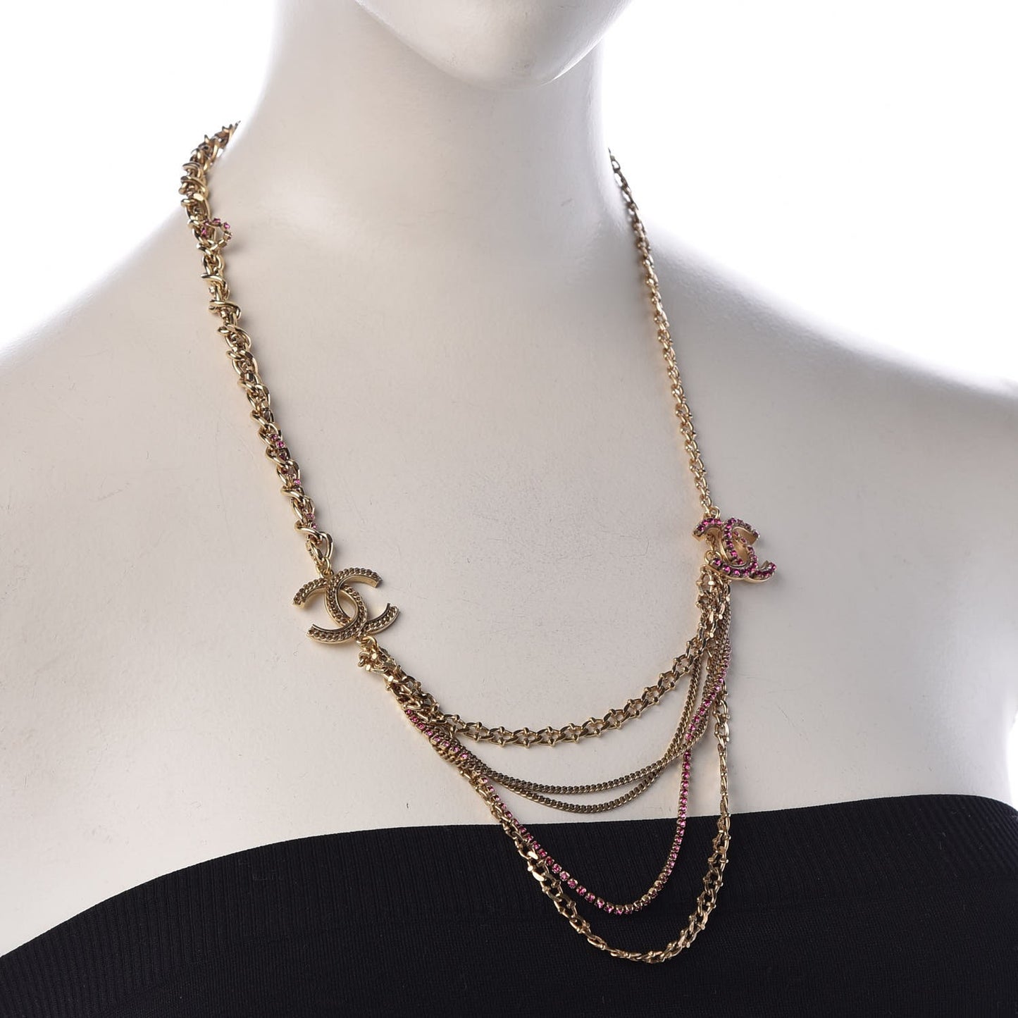 Crystal CC Multi Strand Necklace Gold