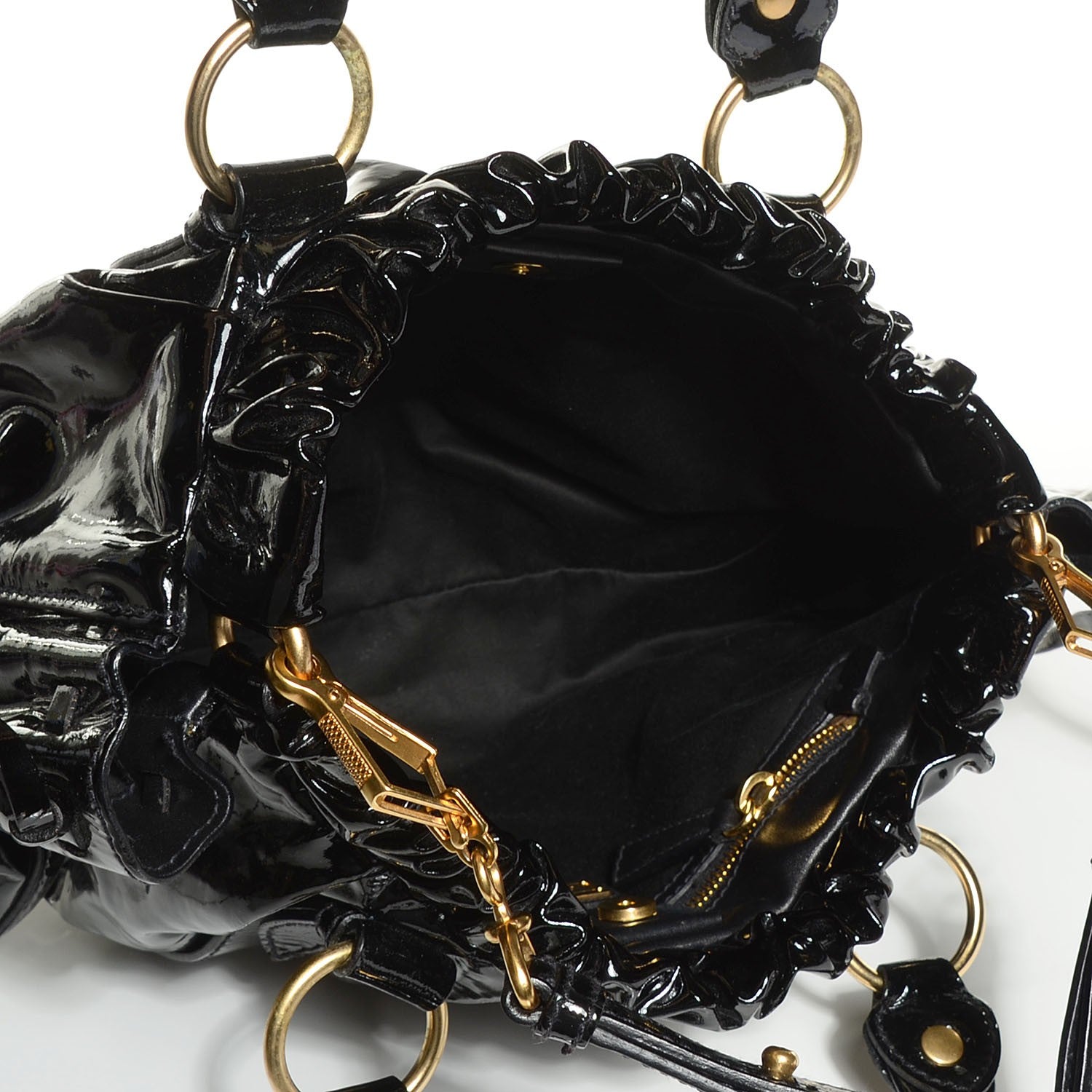 Miu Miu Vernice Patent Gathered Tote Black 5 of 8