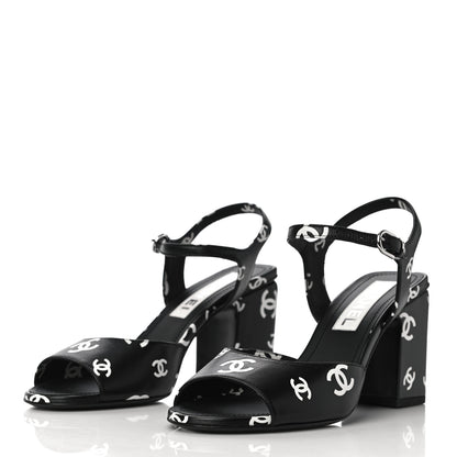 Chanel Printed Lambskin CC Sandals 38 Black 4 of 9