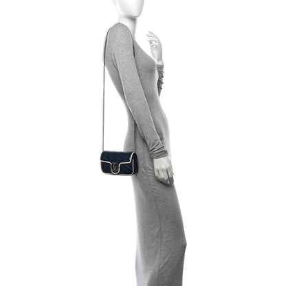 Gucci Vintage Effect Calfskin Matelasse Diagonal Super Mini Torchon GG Marmont Shoulder Bag Blue Agata Mystic White 2 of 12