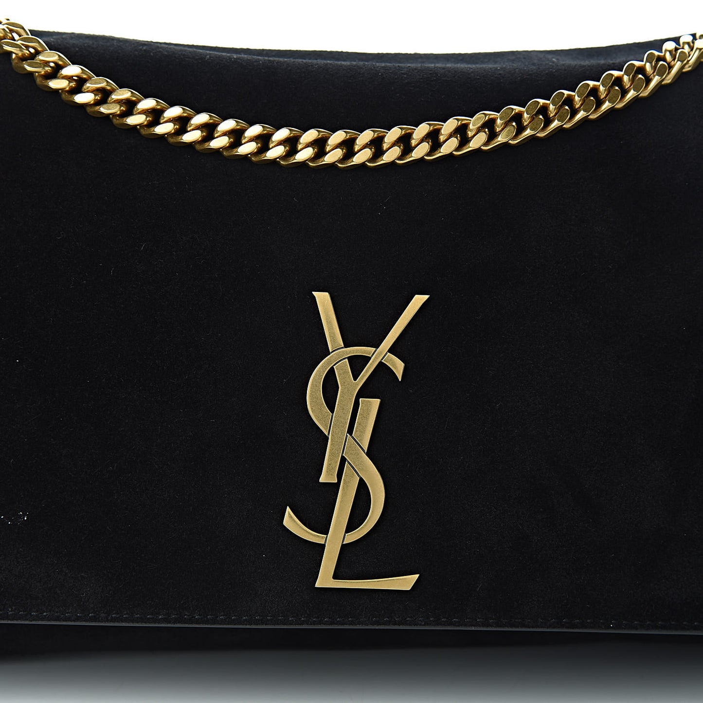 Smooth Calfskin Suede Medium Reversible Monogram Kate Satchel Black