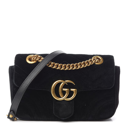 Gucci Velvet Matelasse Mini GG Marmont Shoulder Bag Black 1 of 9