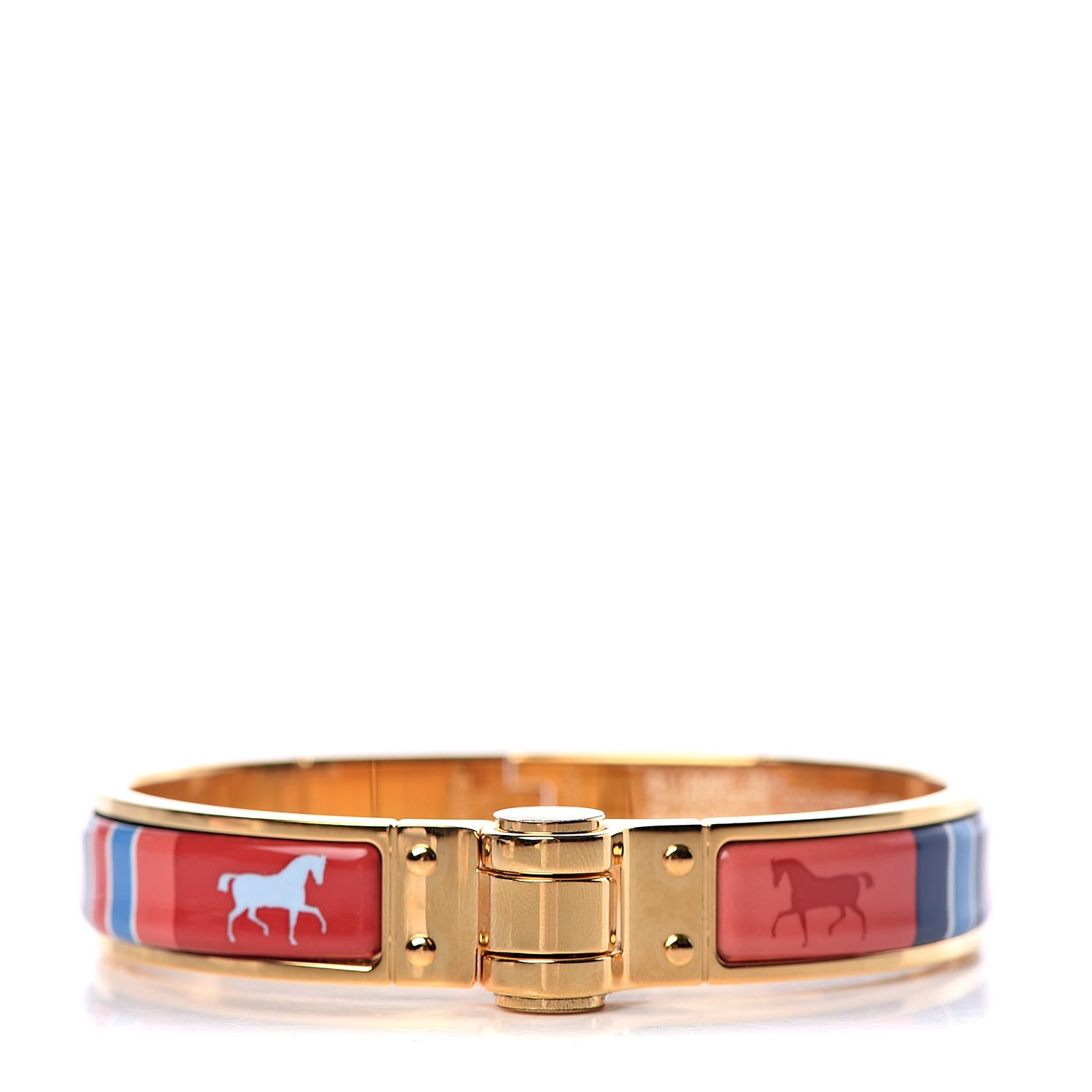 Hermes Enamel Printed Narrow Charniere Couvertures Nouvelles Hinged Bracelet M Quadrichromie 1 of 7
