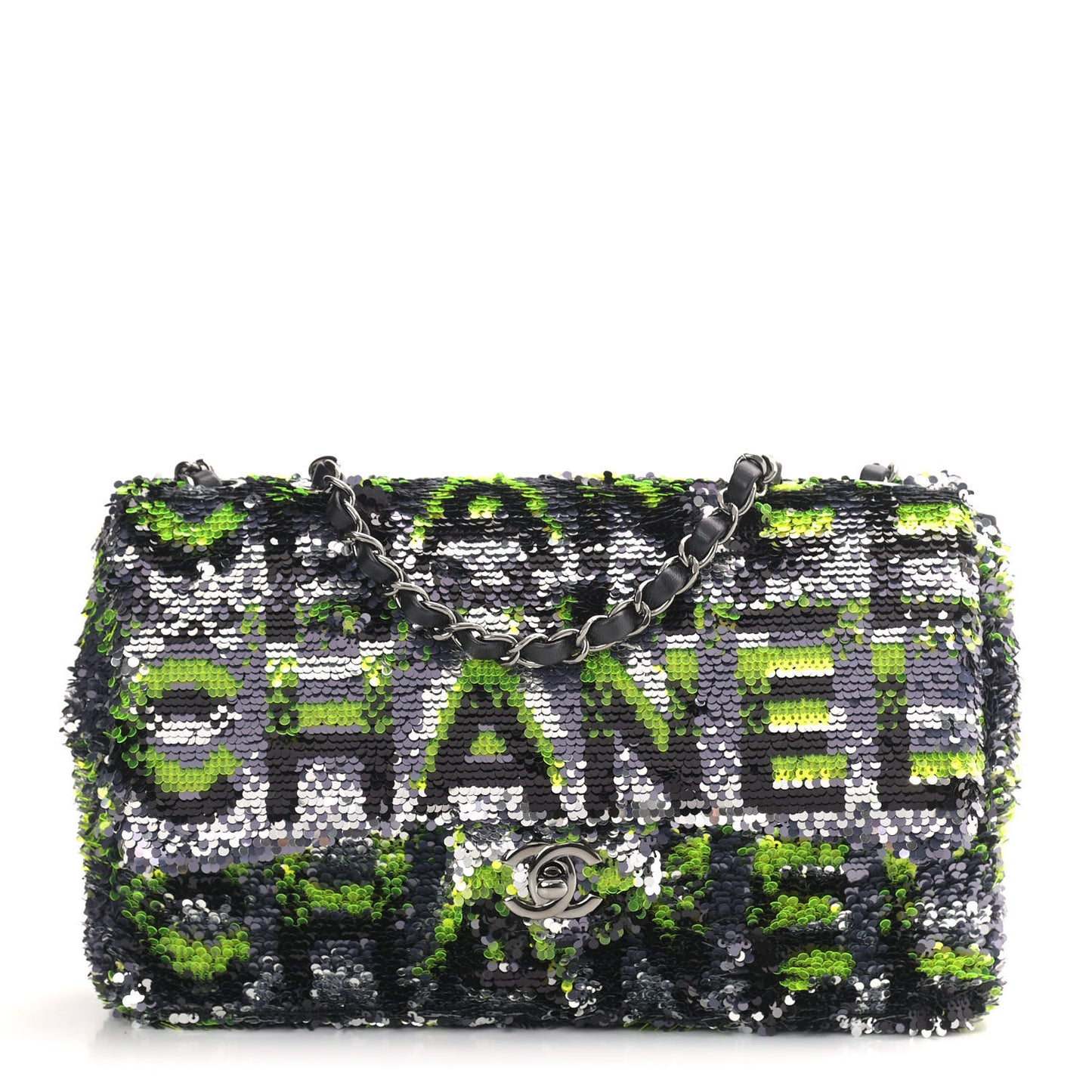 Sequin Logo Single Flap Green Silver Black