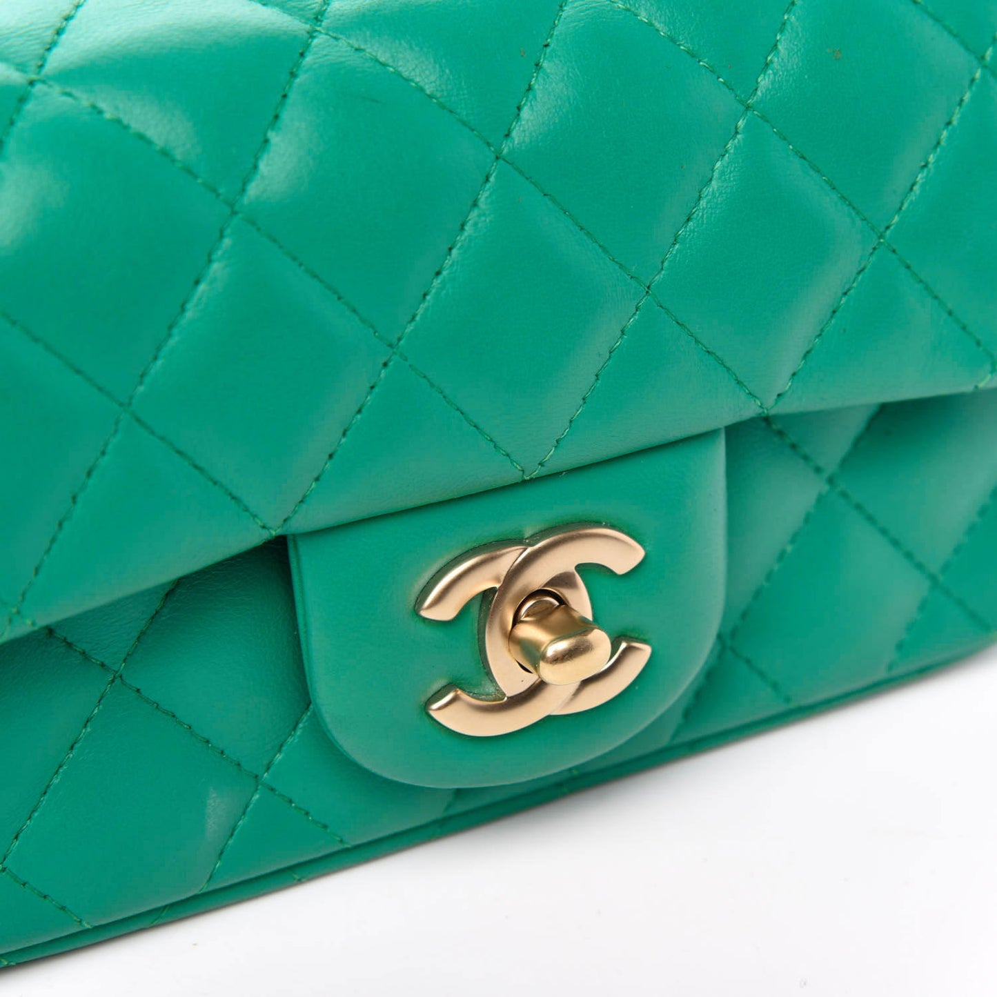 Lambskin Quilted Extra Mini Rectangular Flap Green