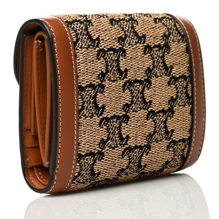 Calfskin Triomphe Canvas Small Triomphe Wallet Natural Tan