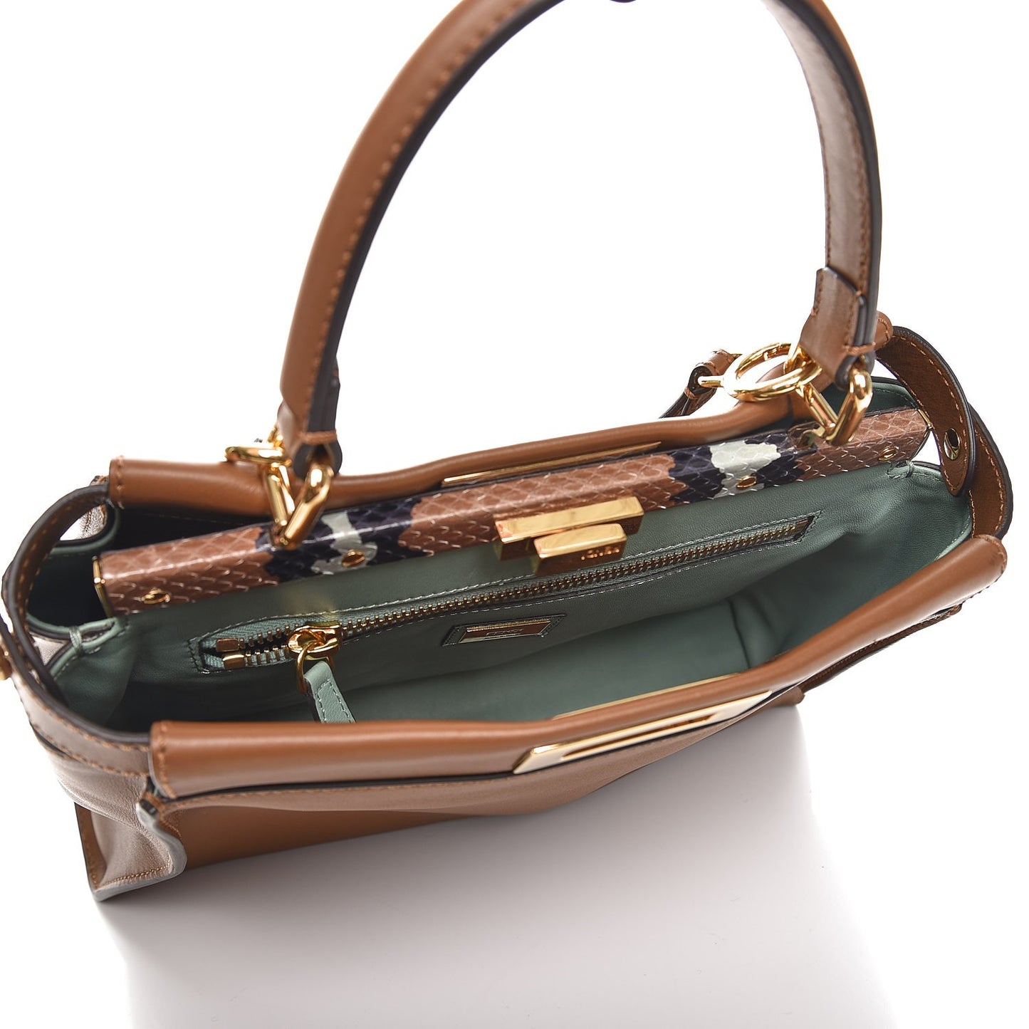 Vitello Seta Shiny Nappa Ayers Medium Peekaboo Iconic Satchel Brownie Menta