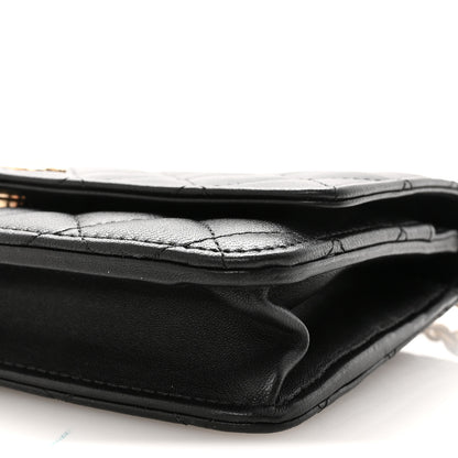 Chanel Lambskin Quilted Pearl Wallet On Chain WOC Black 11 of 12