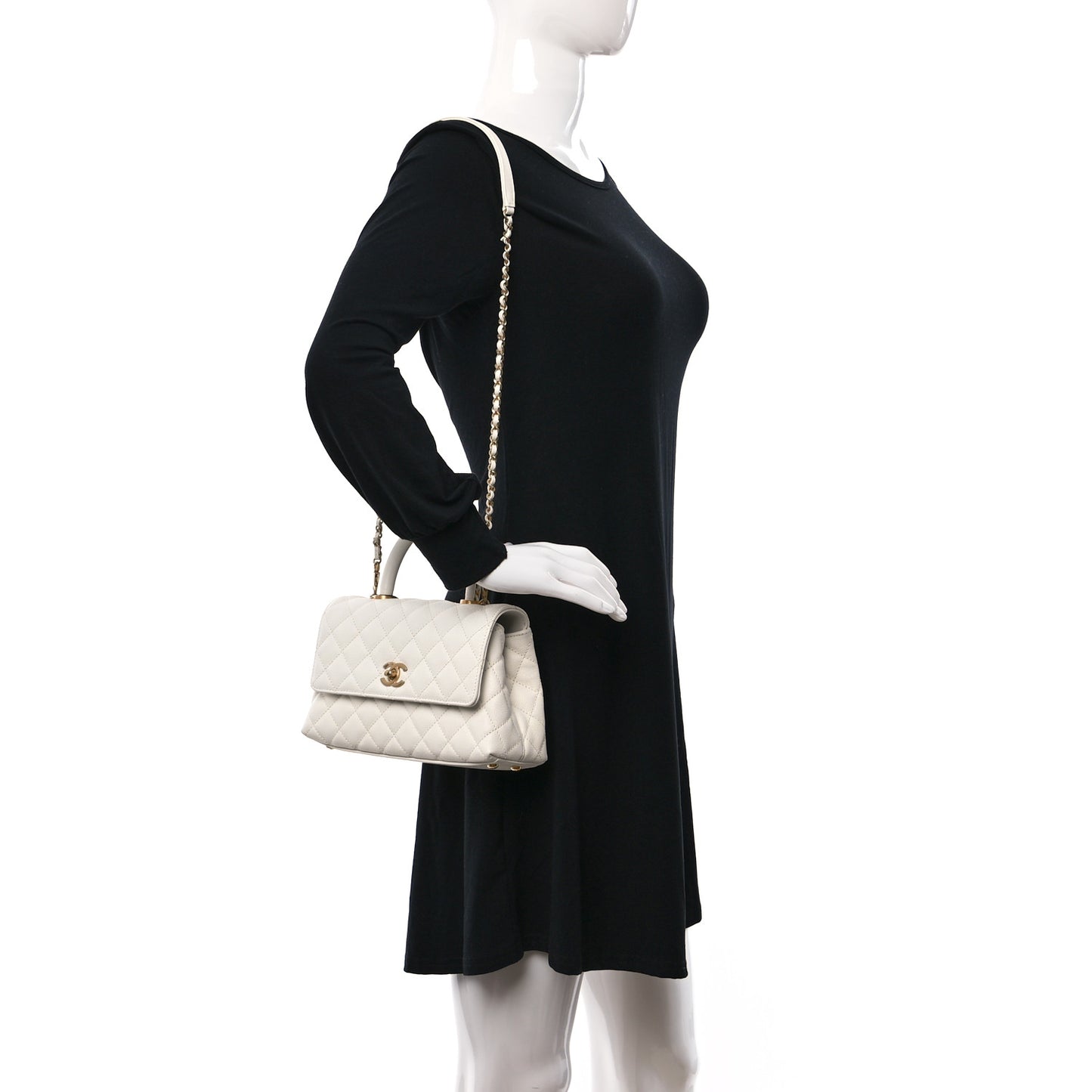 Caviar Quilted Mini Coco Chain Handle Flap White