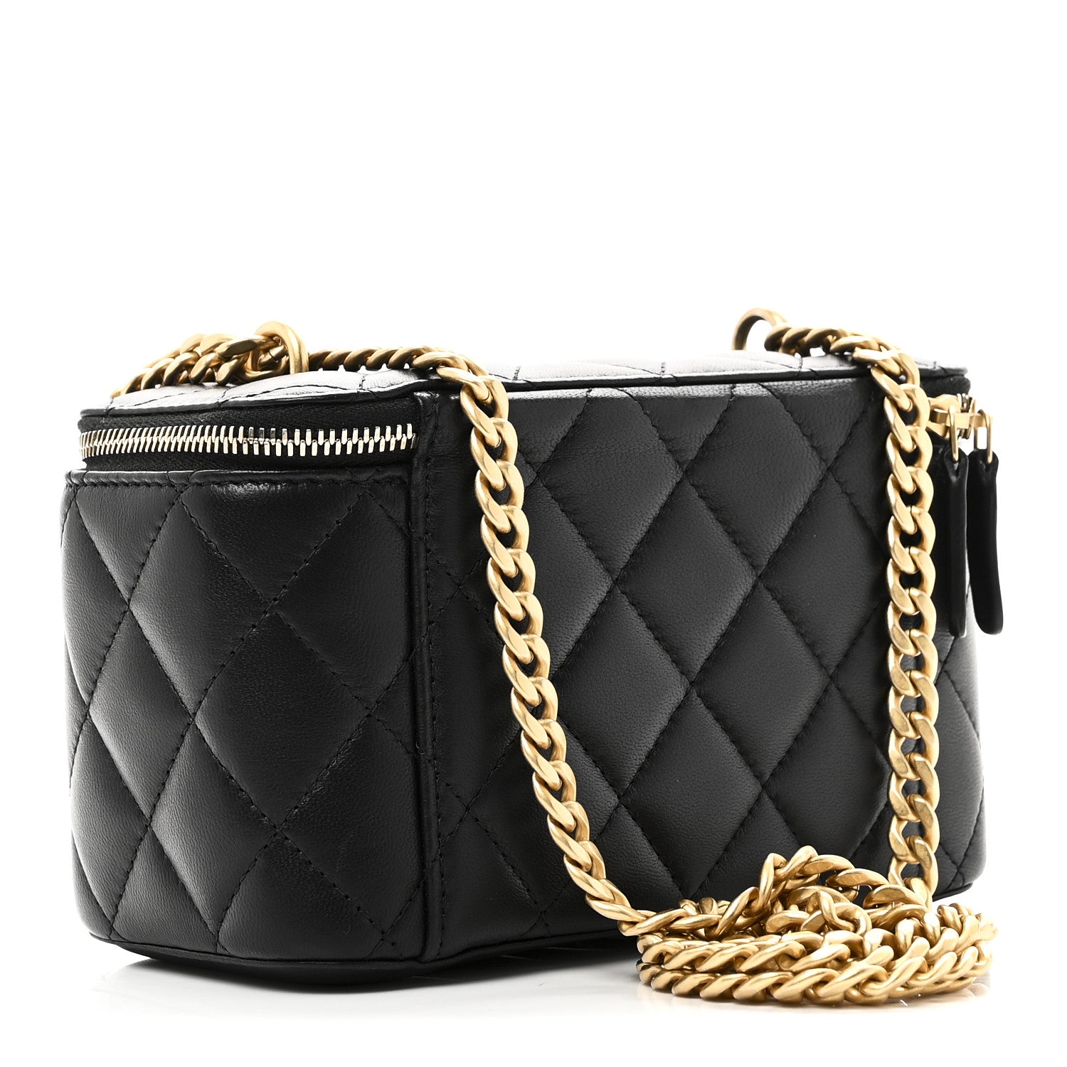 Chanel Lambskin Quilted Sweet Camellia Small Vanity Case With Chain Black 3 of 12