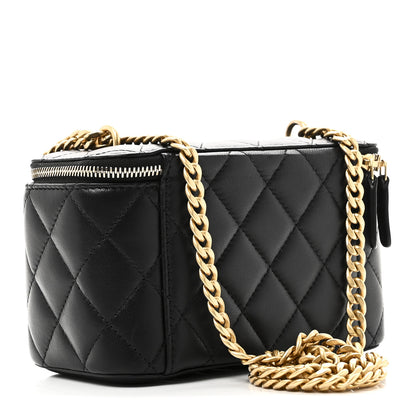Chanel Lambskin Quilted Sweet Camellia Small Vanity Case With Chain Black 3 of 12