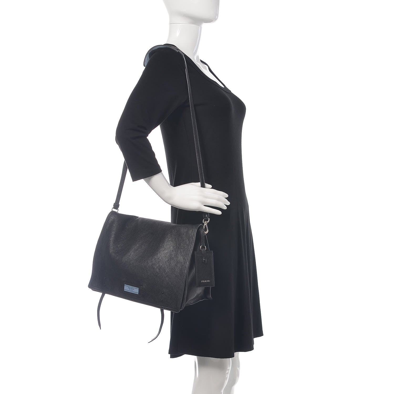 Prada Glace Calf Etiquette Flap Black Astrale 2 of 14
