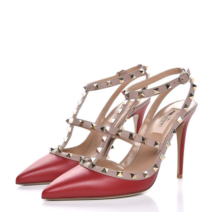Valentino Garavani Nappa Rockstud Ankle Strap Pumps 39 Red Poudre 3 of 9