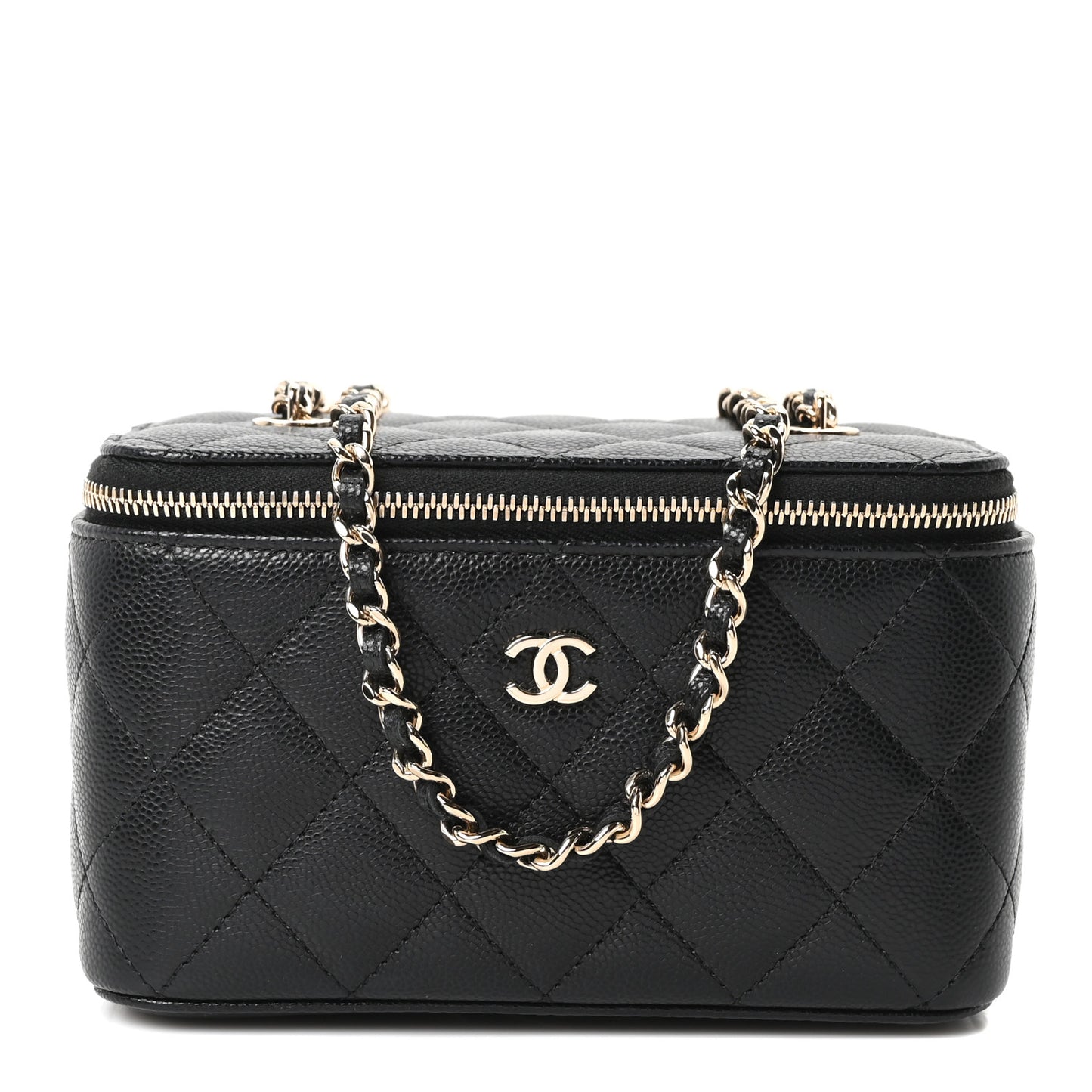 Caviar Quilted Small Vanity Case With Chain Black