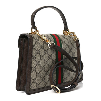 Gucci GG Supreme Monogram Textured Dollar Calfskin Web Small Ophidia Padlock Top Handle Bag Beige Ebony New Acero 3 of 11