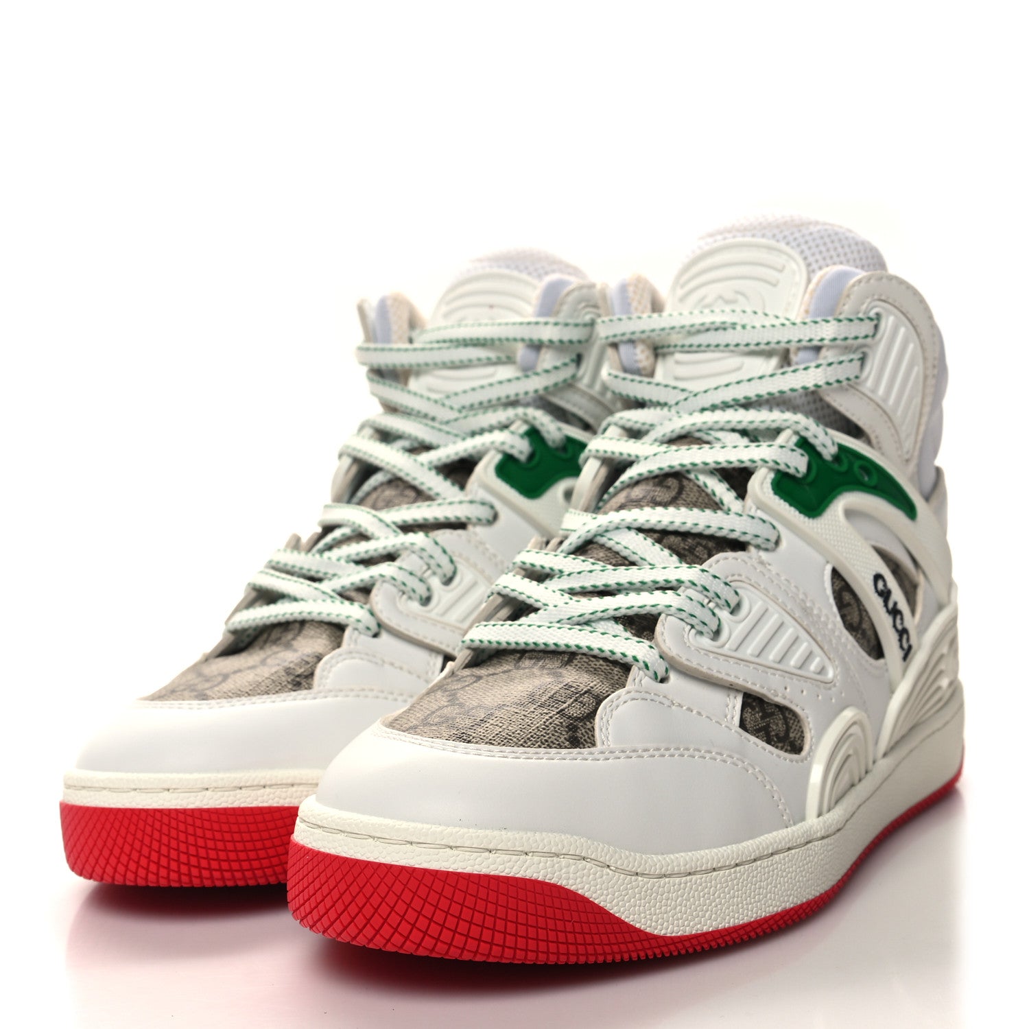 Gucci Demetra GG Supreme Monogram Womens Basket High Top Sneakers 35 Great White Beige Ebony 3 of 9